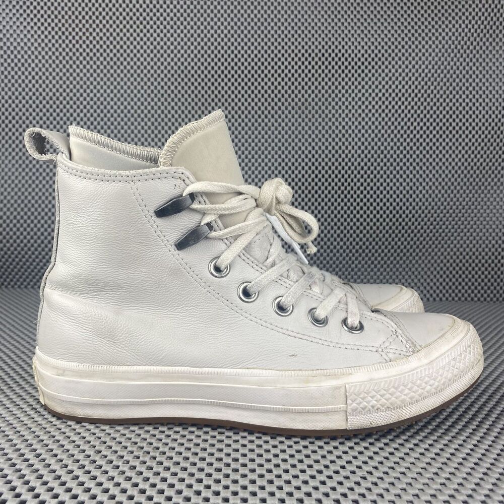 Converse Lunarlon High Top Sneakers Womens Size 6 White Leather Lace Up Casual